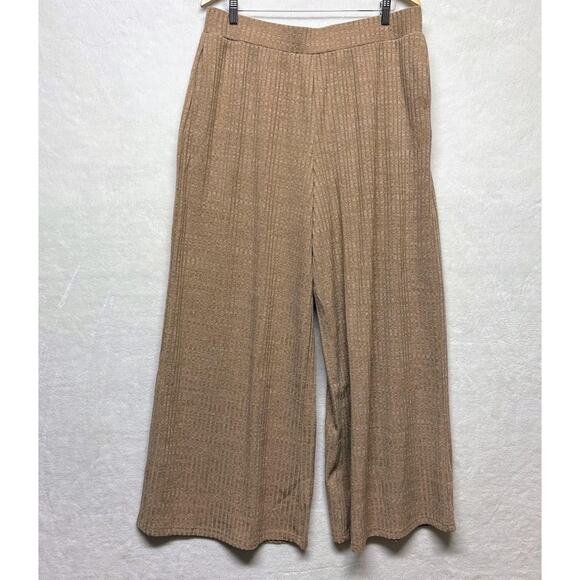 Suzanne Betro Pants - Simple Suzanne Betro Wide Flare Leg Texture Ribbed Palazzo Pants Camel Size 3X